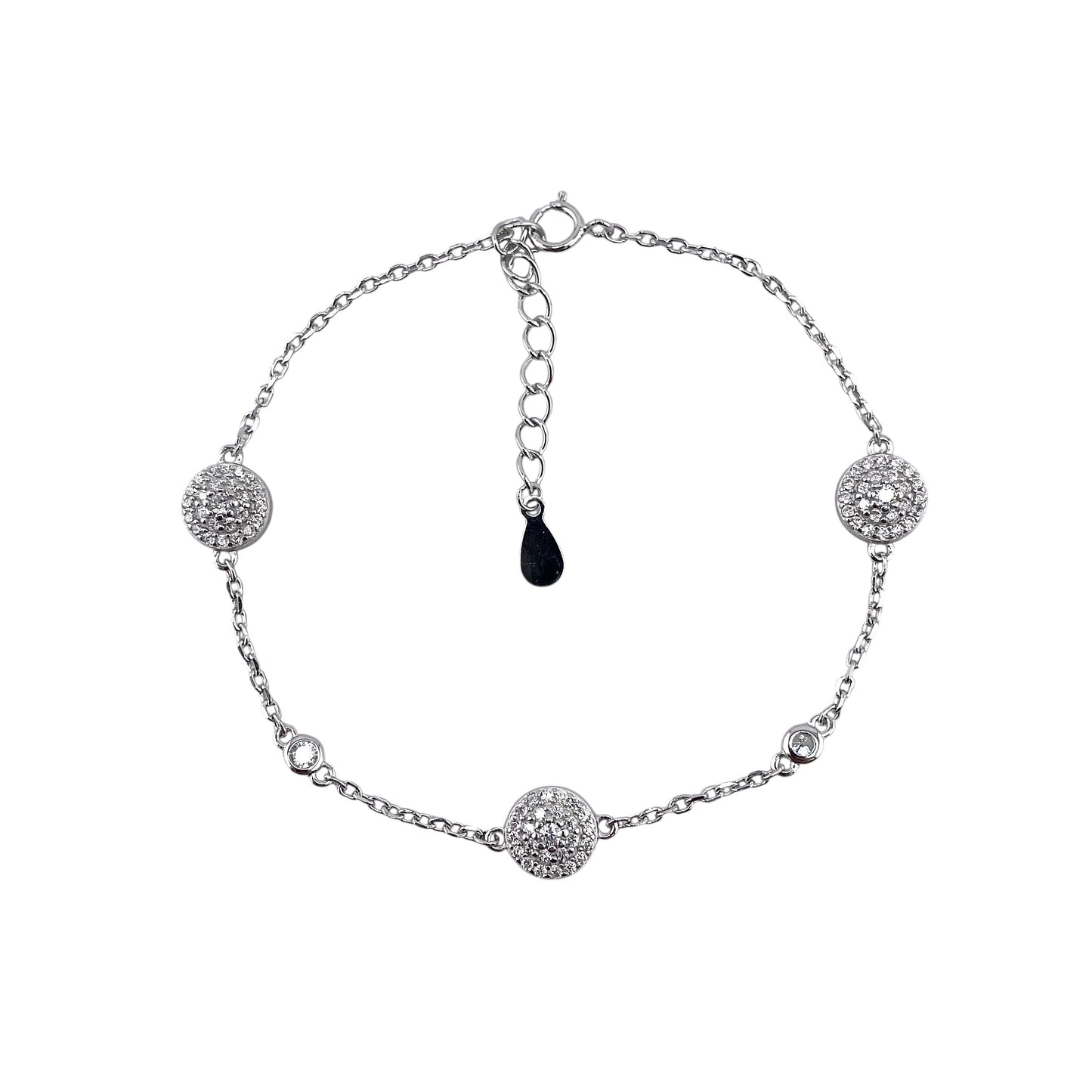 CZ Round Cluster Link Bracelet Sterling Silver