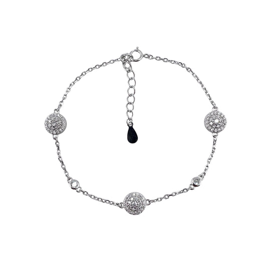 CZ Round Cluster Link Bracelet Sterling Silver