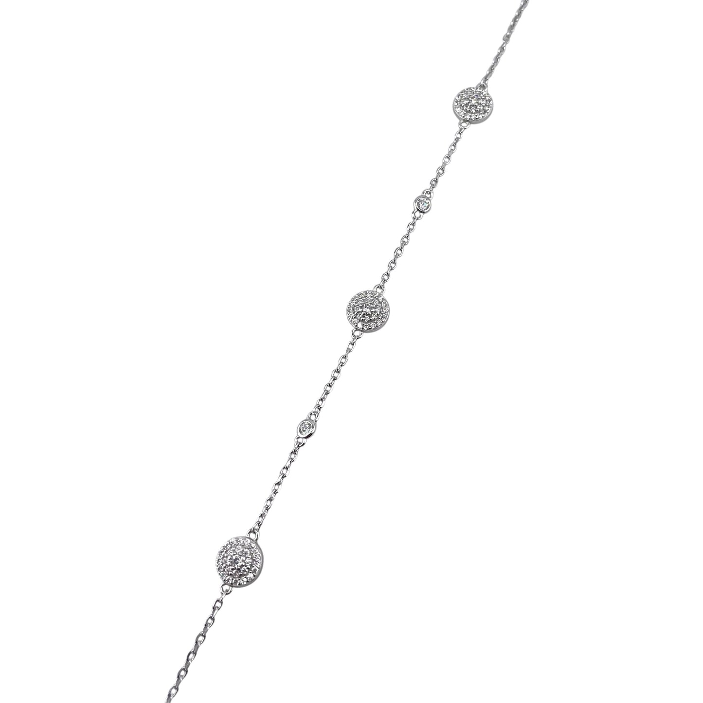 CZ Round Cluster Link Bracelet Sterling Silver