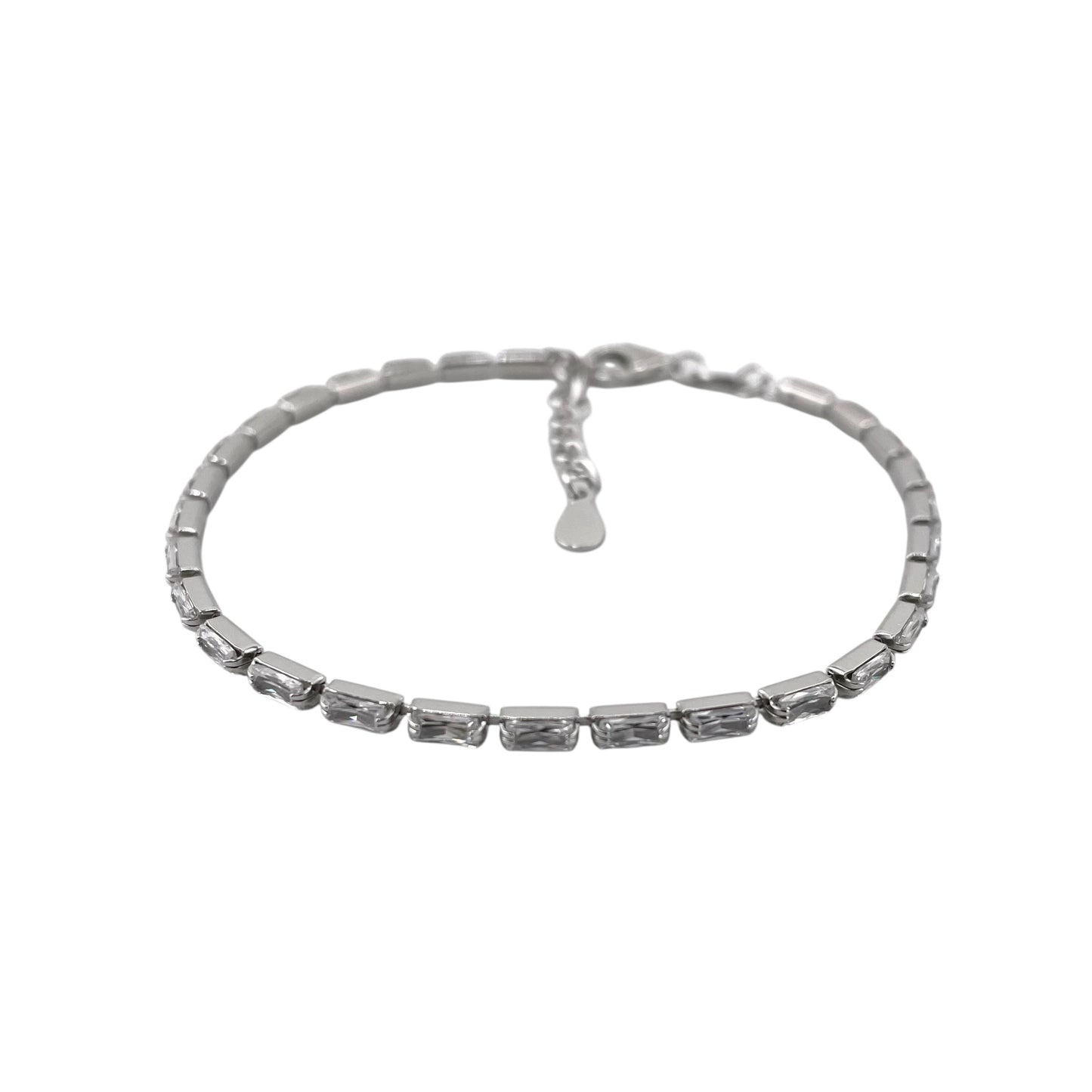 CZ Baguette Link Bracelet Sterling Silver