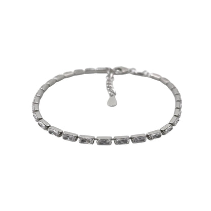 CZ Baguette Link Bracelet Sterling Silver