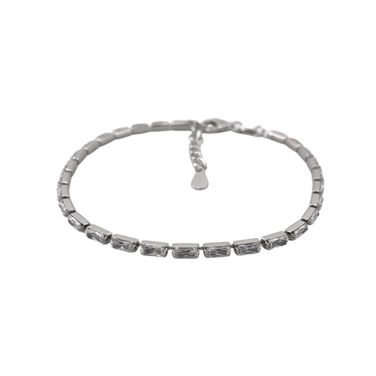 CZ Baguette Link Bracelet Sterling Silver