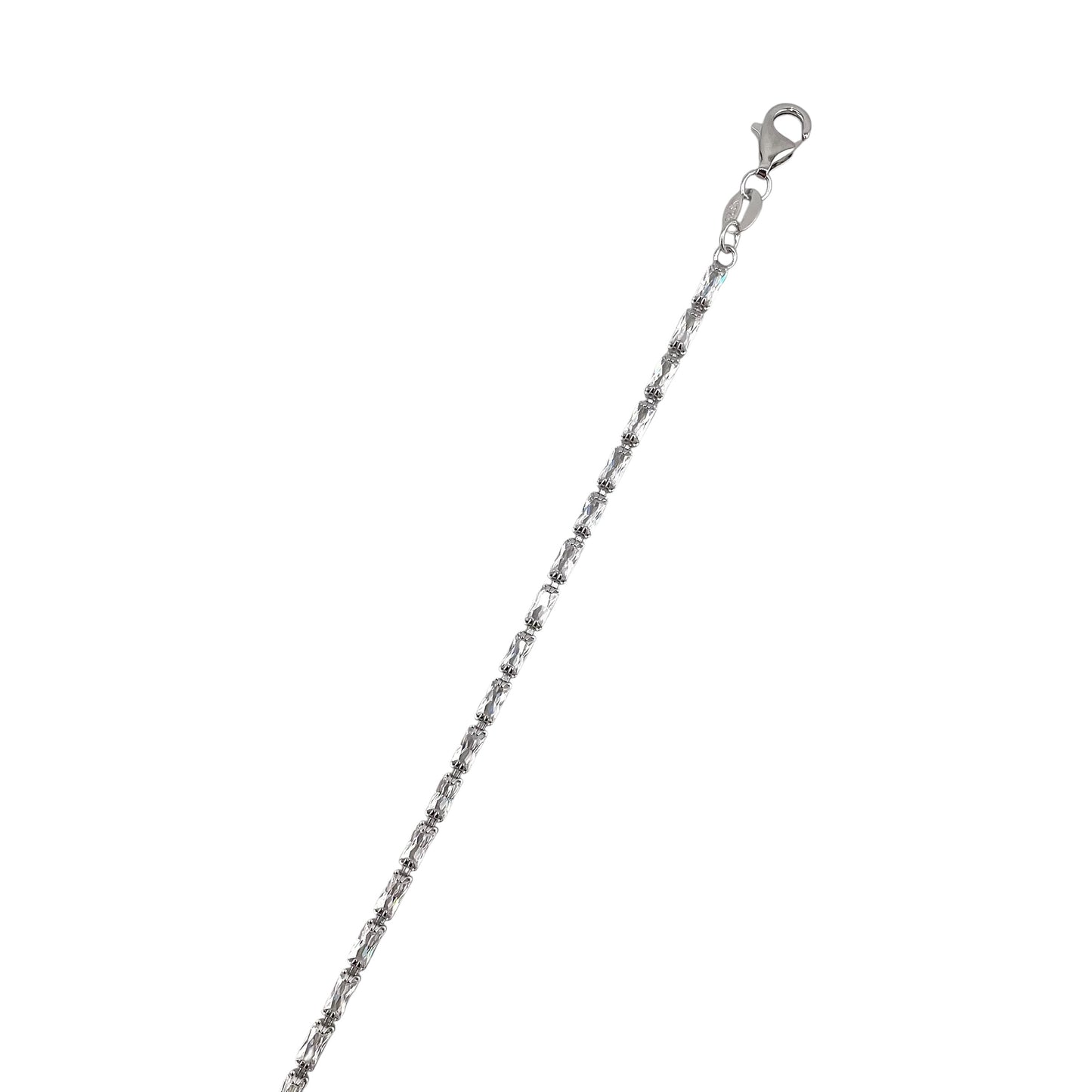 CZ Baguette Link Bracelet Sterling Silver
