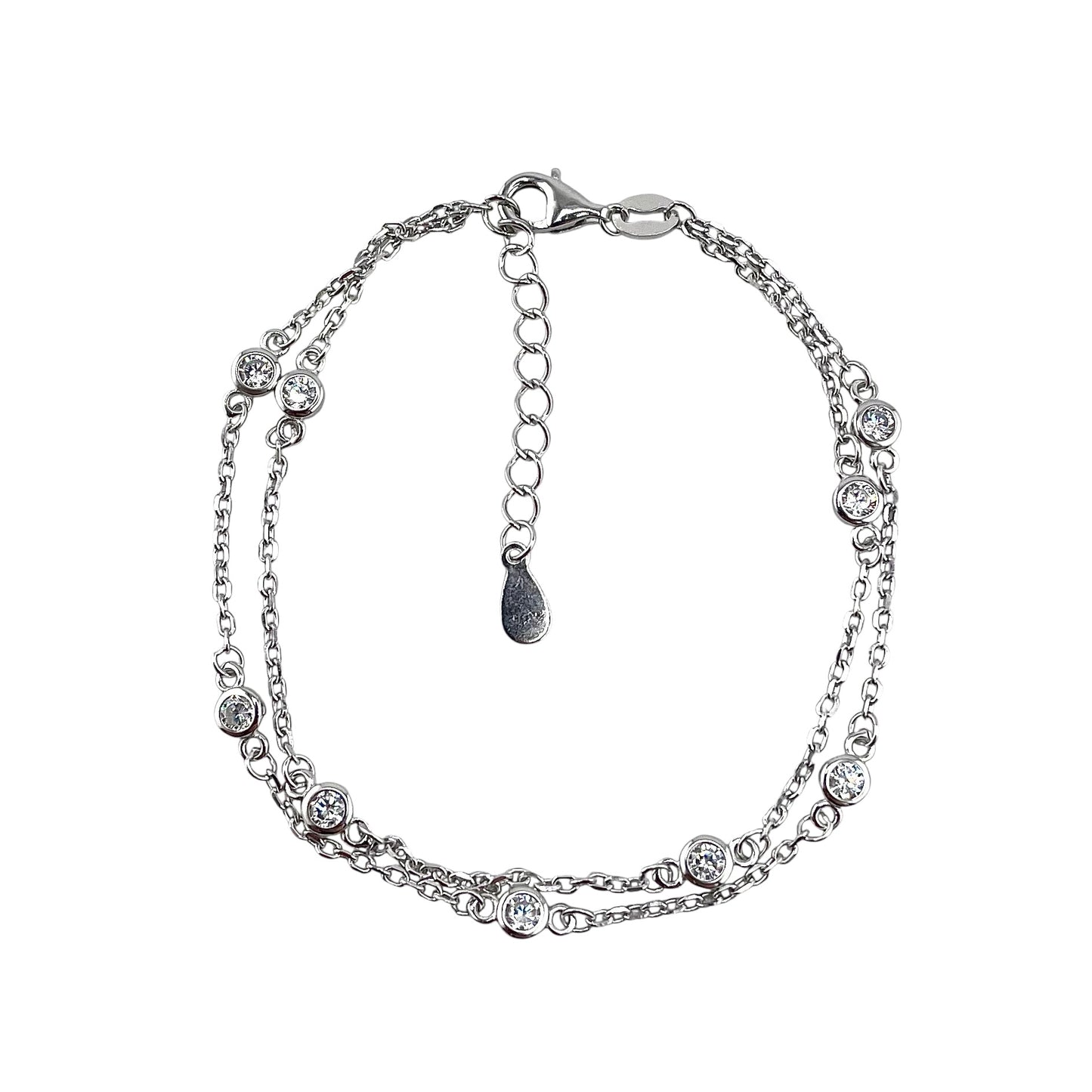 CZ Double Link Round Stone Bracelet Sterling Silver