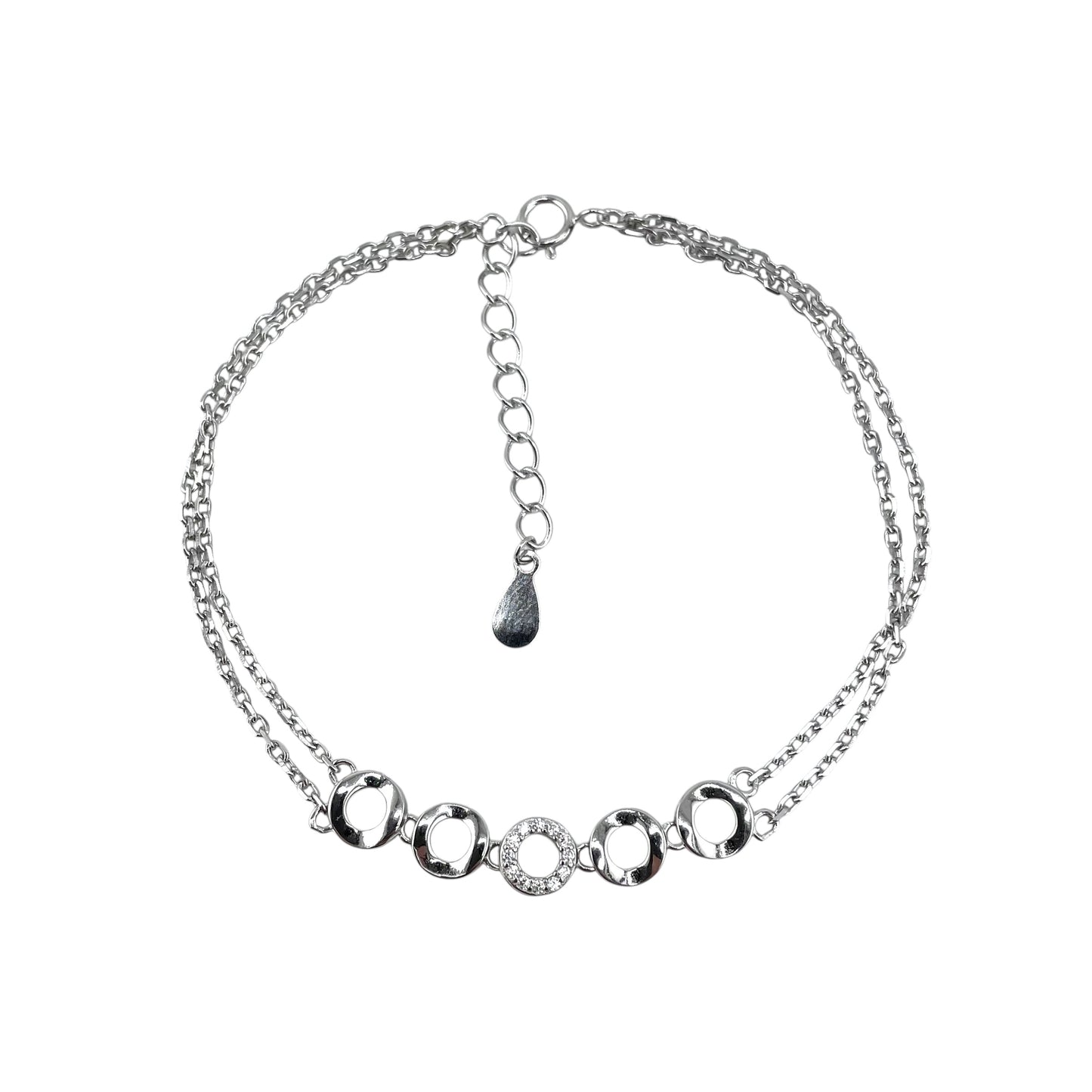 CZ Stone Round Link Bracelet Sterling Silver