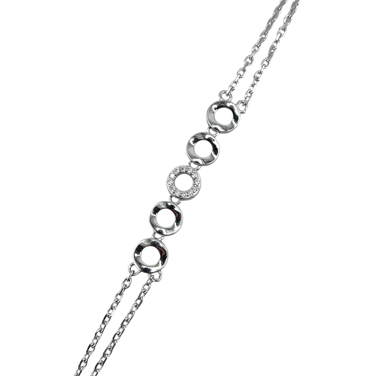 CZ Stone Round Link Bracelet Sterling Silver