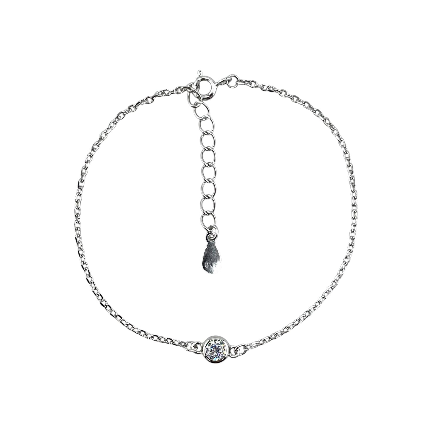 CZ Stone Round Link Bracelet Sterling Silver