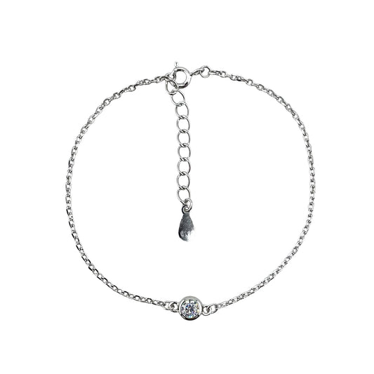 CZ Stone Round Link Bracelet Sterling Silver