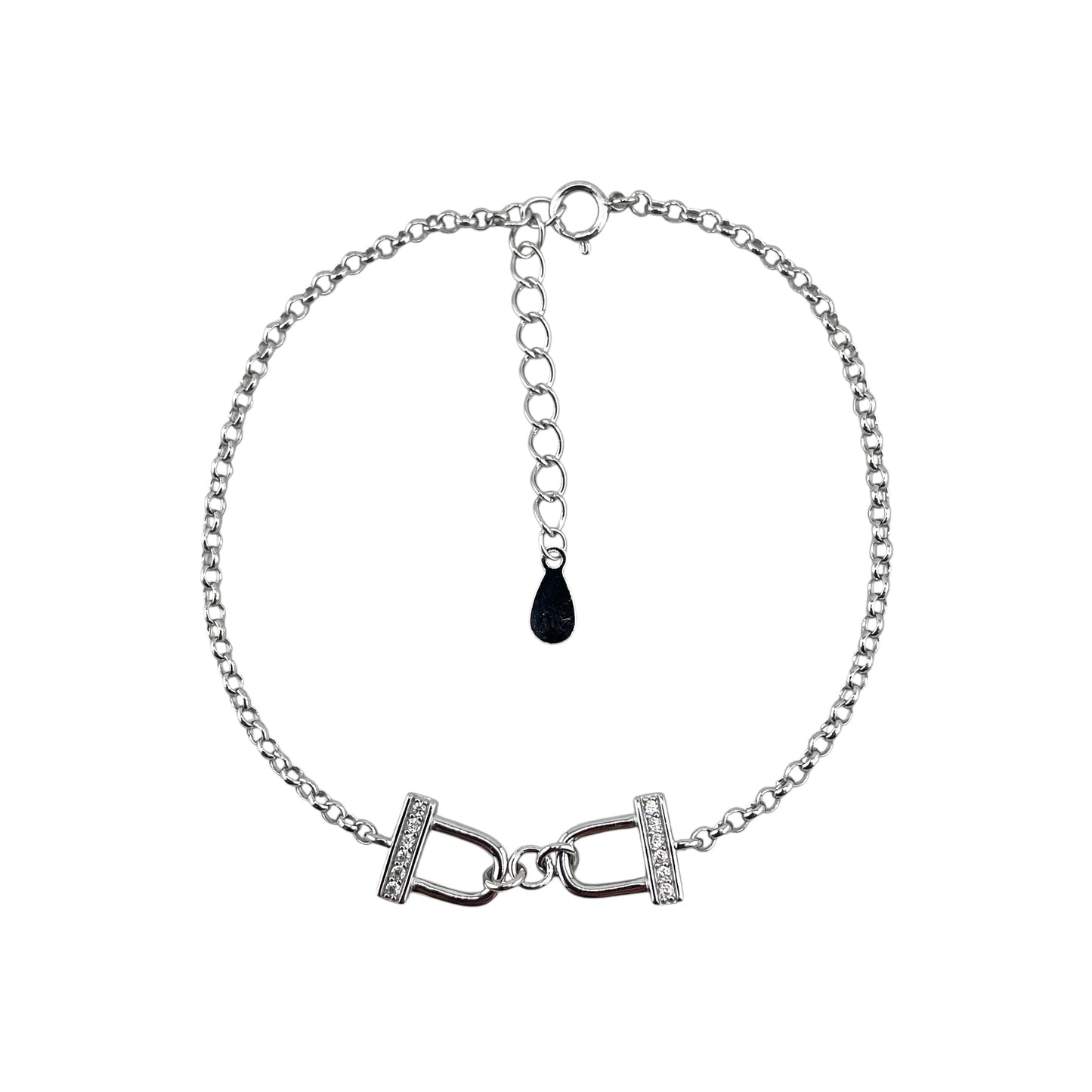 CZ Stone Lock Link Bracelet Sterling Silver