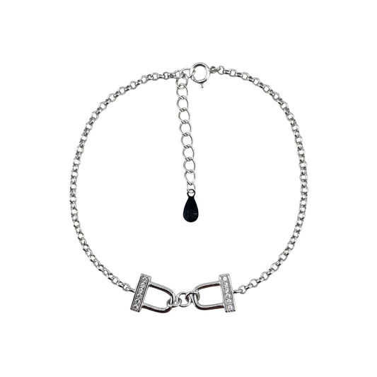 CZ Stone Lock Link Bracelet Sterling Silver