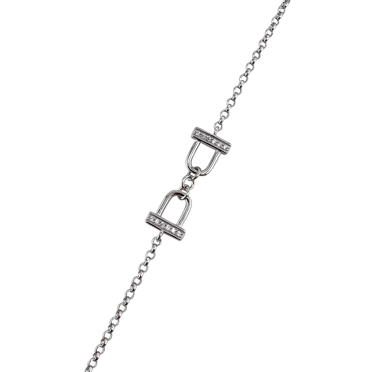 CZ Stone Lock Link Bracelet Sterling Silver