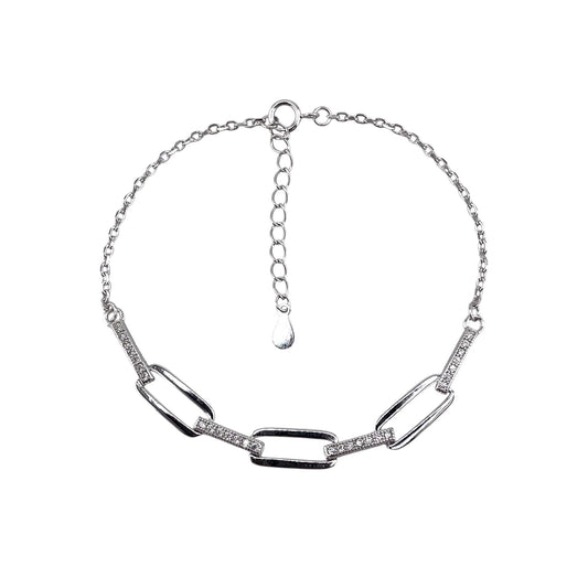 CZ Stone Paperclip Link Bracelet Sterling Silver