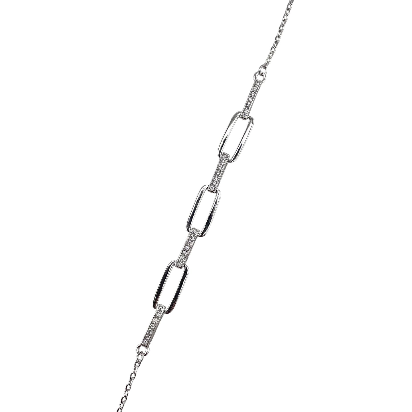 CZ Stone Paperclip Link Bracelet Sterling Silver
