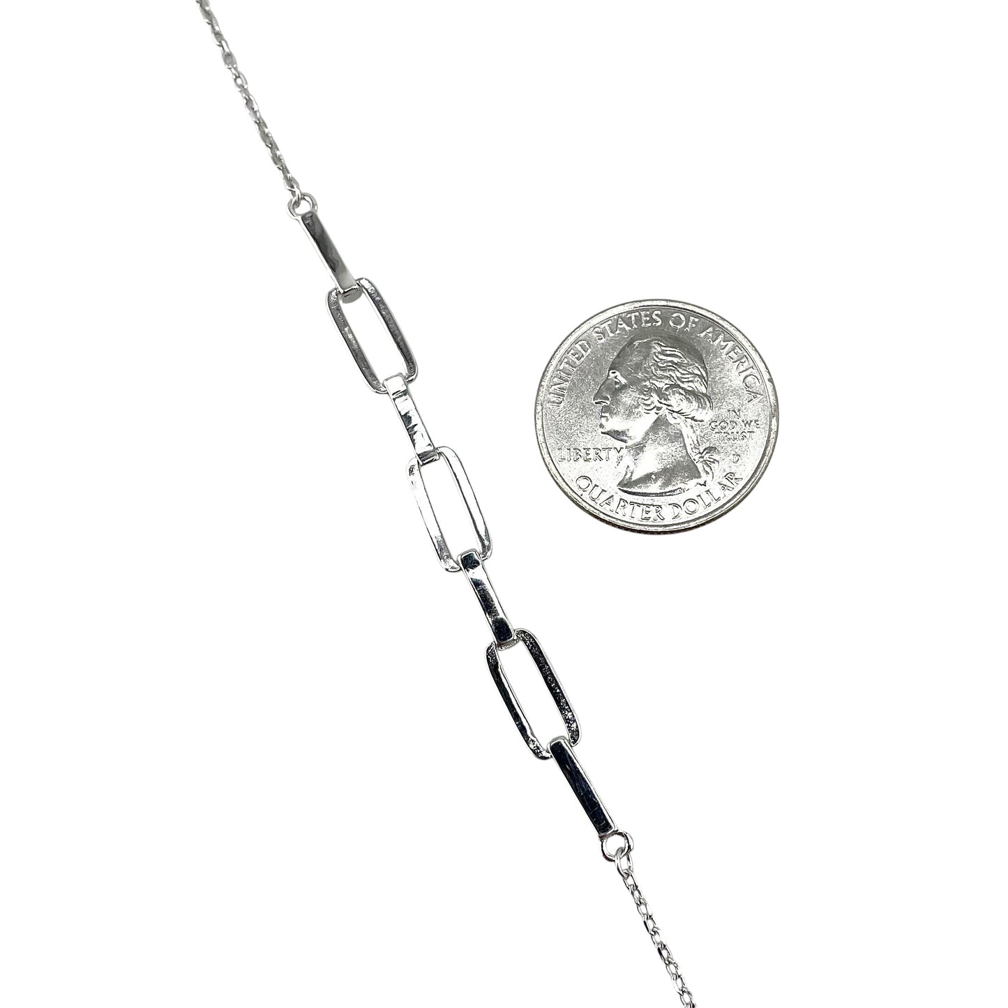 CZ Stone Paperclip Link Bracelet Sterling Silver