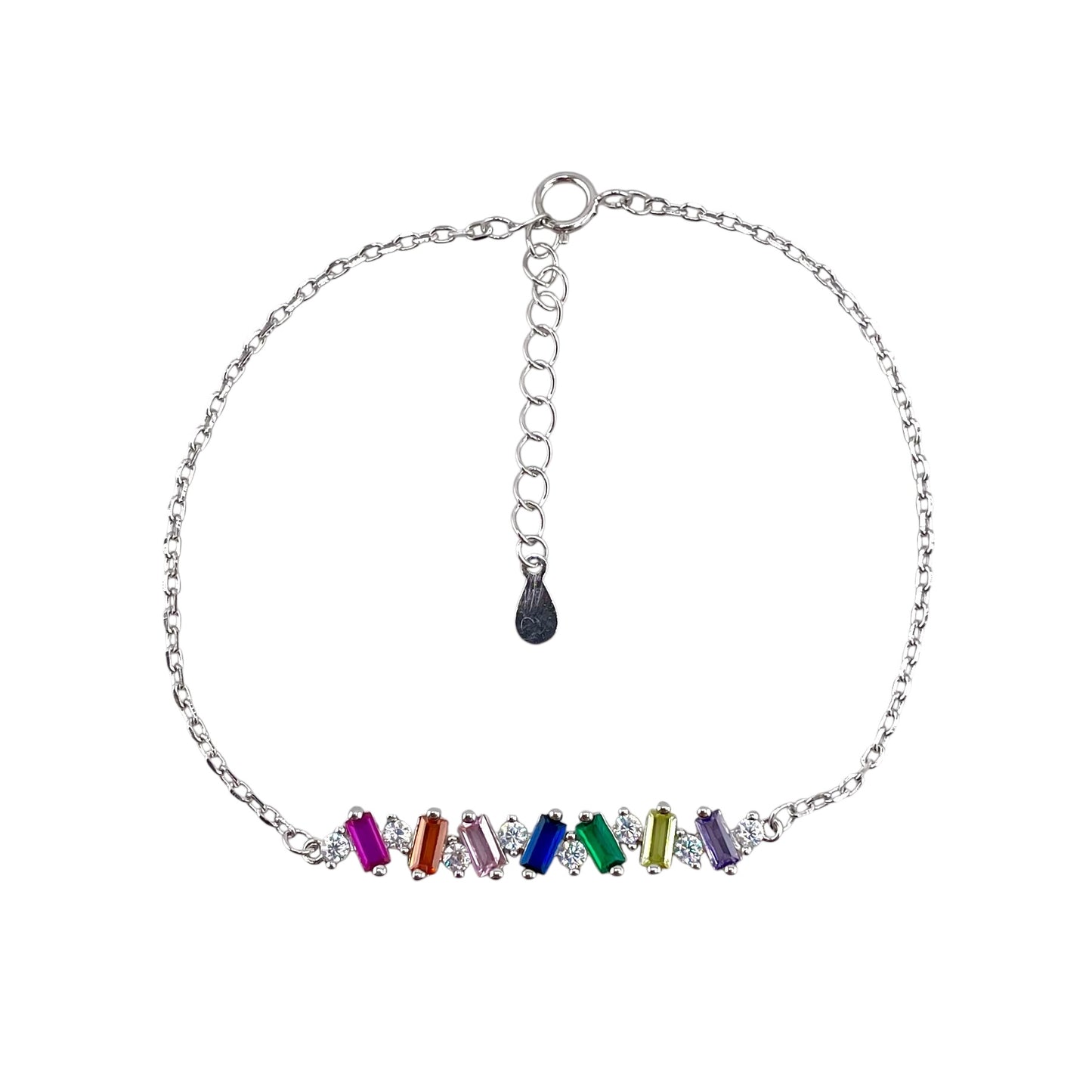 CZ Stone Multicolor Link Bracelet Sterling Silver