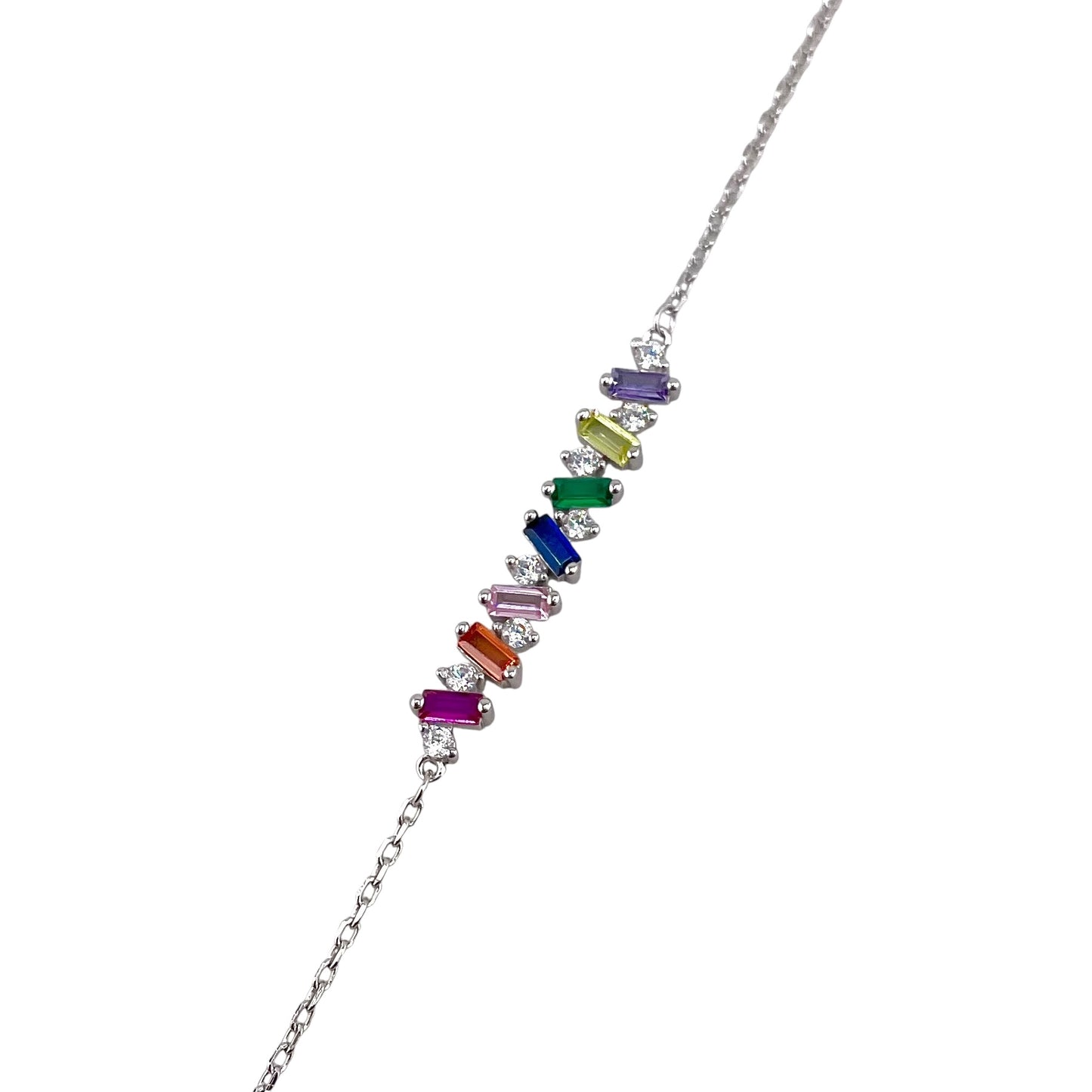 CZ Stone Multicolor Link Bracelet Sterling Silver