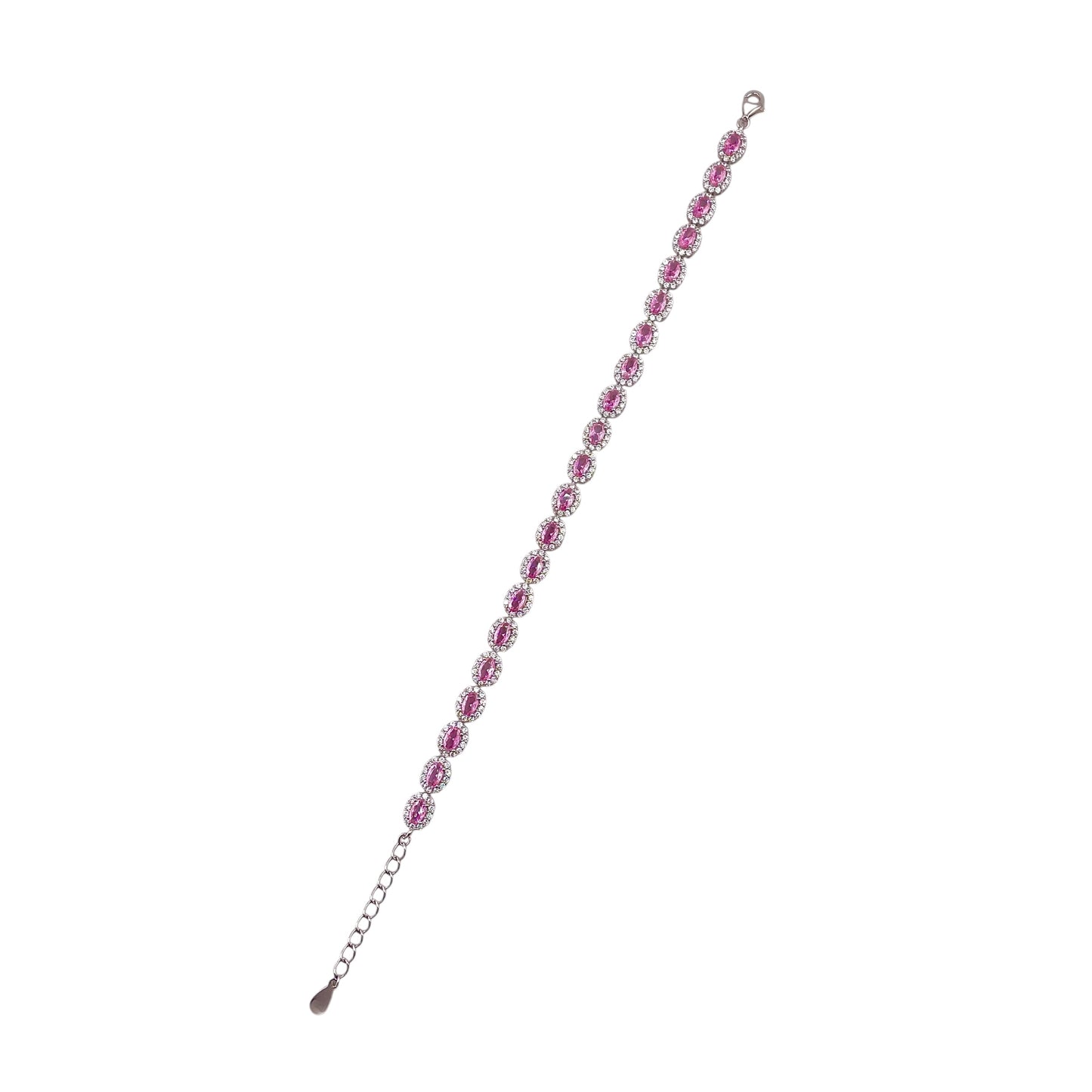 CZ Pink Oval Stone Link Bracelet Sterling Silver