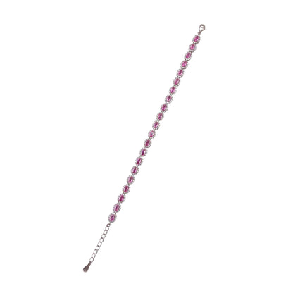 CZ Pink Oval Stone Link Bracelet Sterling Silver