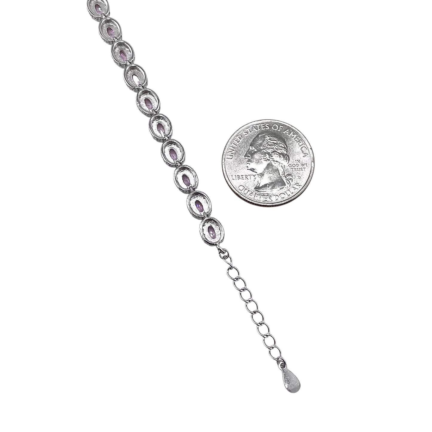 CZ Pink Oval Stone Link Bracelet Sterling Silver