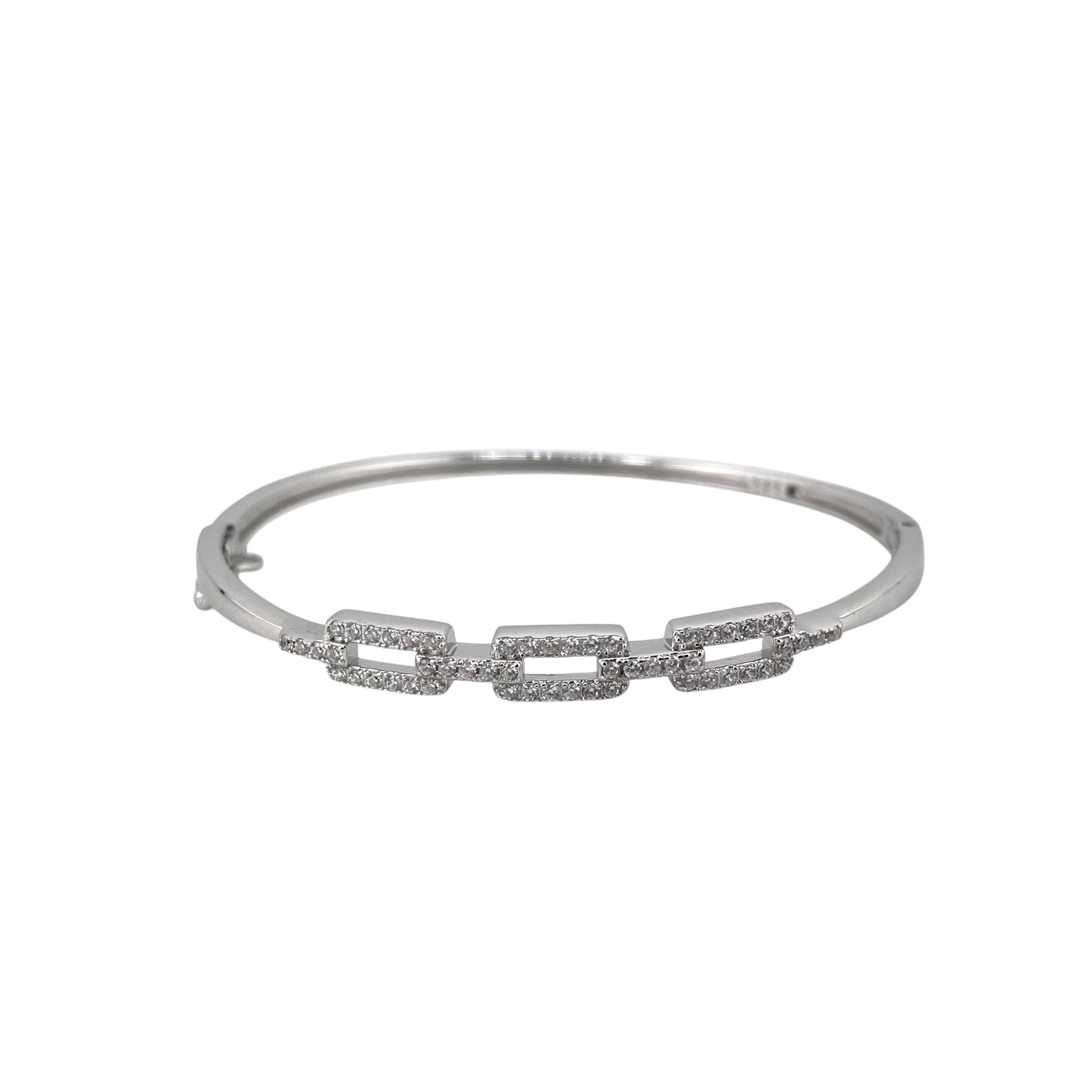 CZ Stone Hinged Bangle Bracelet Sterling Silver