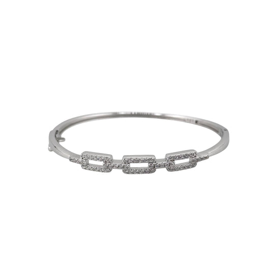 CZ Stone Hinged Bangle Bracelet Sterling Silver
