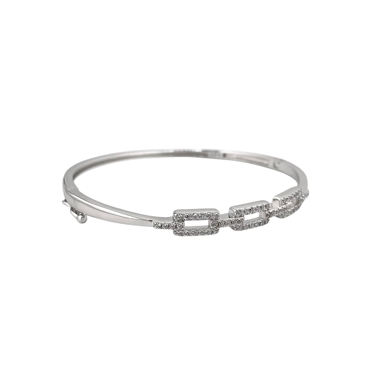 CZ Stone Hinged Bangle Bracelet Sterling Silver