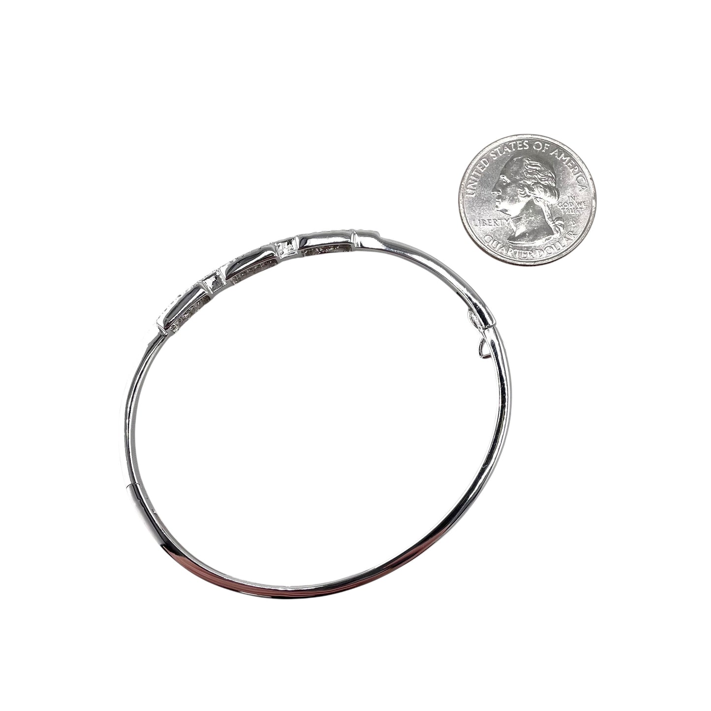 CZ Stone Hinged Bangle Bracelet Sterling Silver
