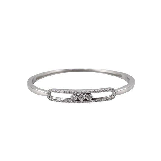 CZ Sliding Stone Hinged Bangle Bracelet Sterling Silver