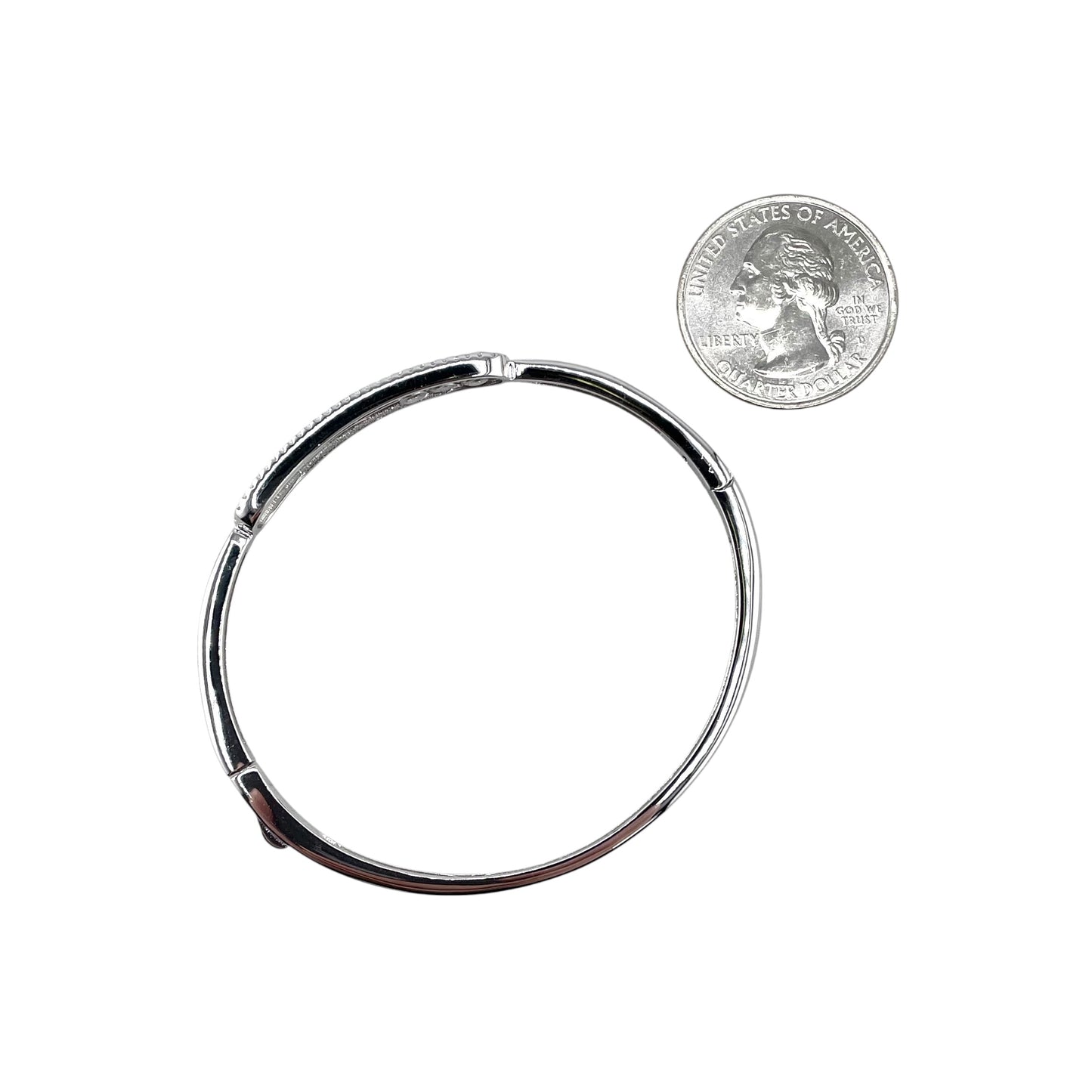 CZ Sliding Stone Hinged Bangle Bracelet Sterling Silver