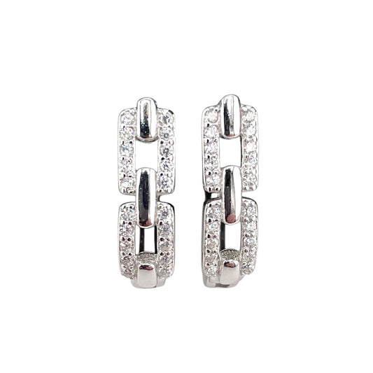 CZ Stud Interlink Earrings Sterling Silver
