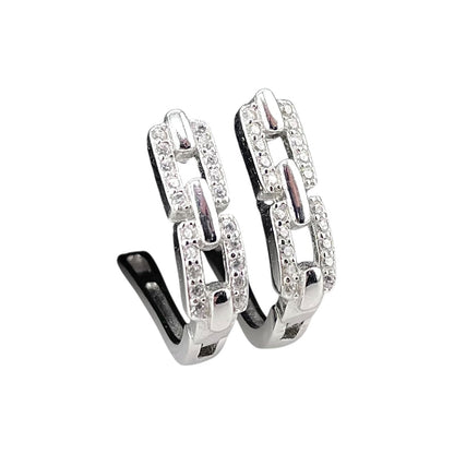 CZ Stud Interlink Earrings Sterling Silver