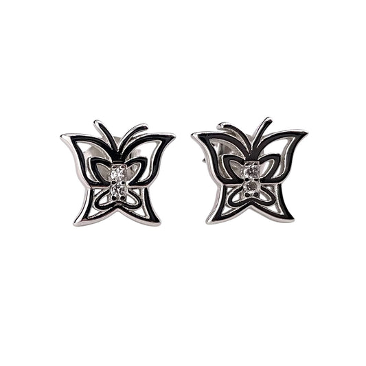 CZ Butterfly Stud Earrings Sterling Silver