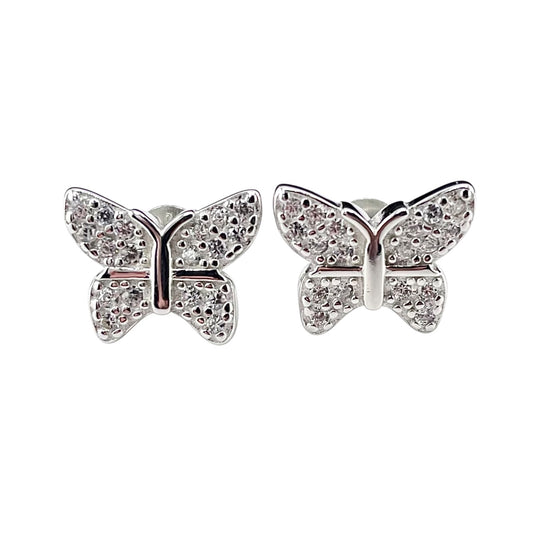 CZ Butterfly Stud Earrings Sterling Silver