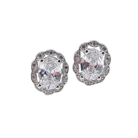 CZ Round Pear Stud Earrings Sterling Silver