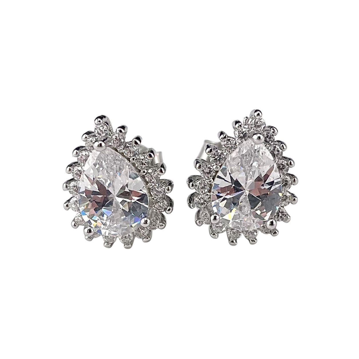 CZ Pear Stud Earrings Sterling Silver