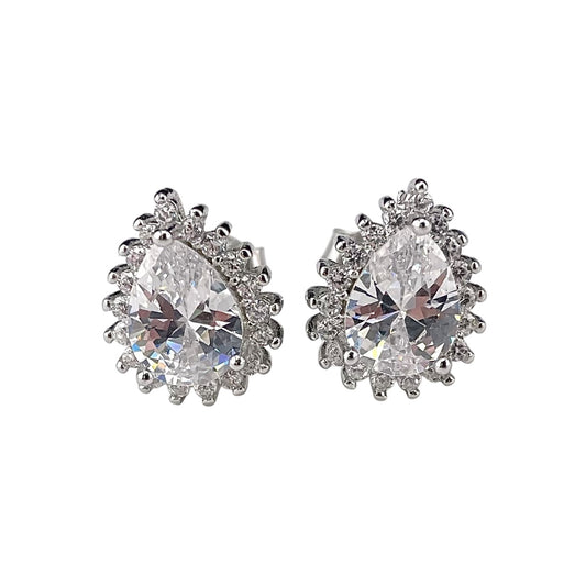 CZ Pear Stud Earrings Sterling Silver