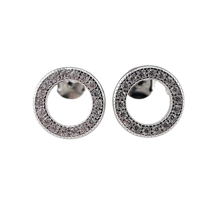 CZ Circle Stud Earrings Sterling Silver