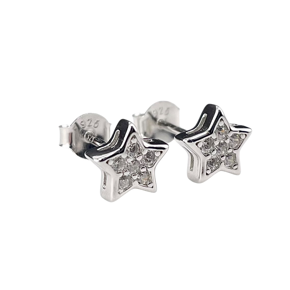 CZ Star Stud Earrings Sterling Silver
