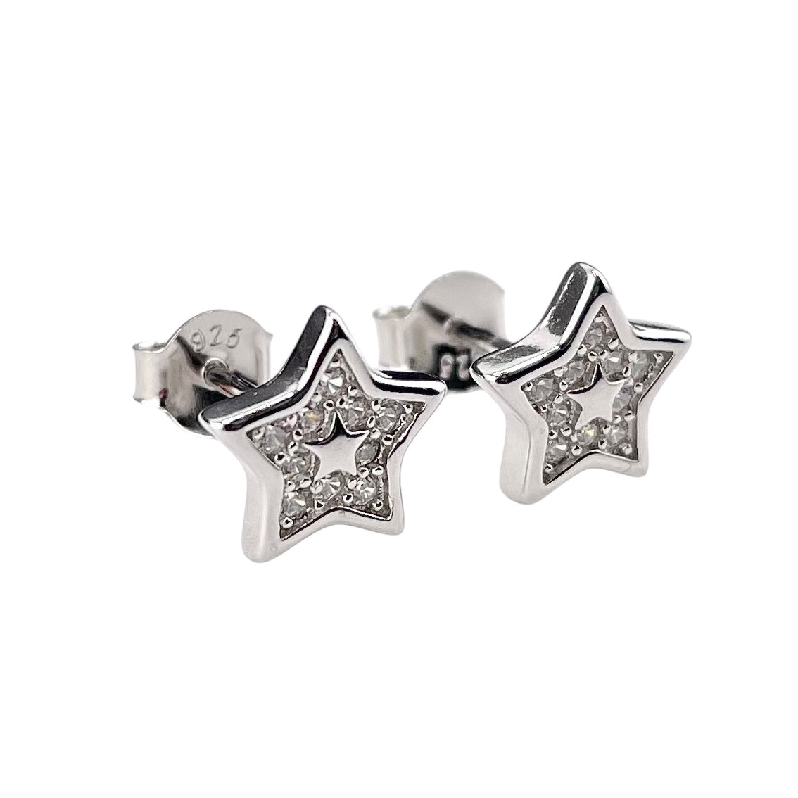 CZ Star Stud Earrings Sterling Silver