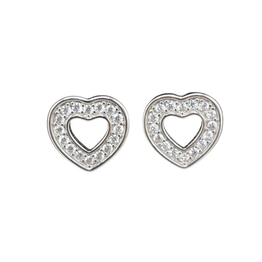 CZ Heart Stud Earrings Sterling Silver
