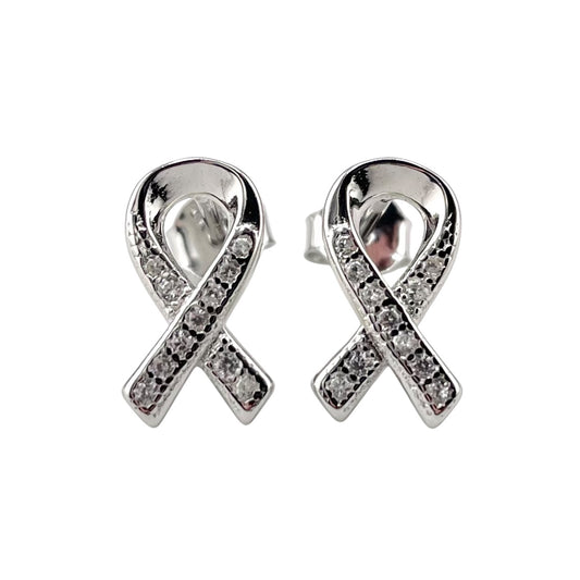 CZ Ribbon Stud Earrings Sterling Silver