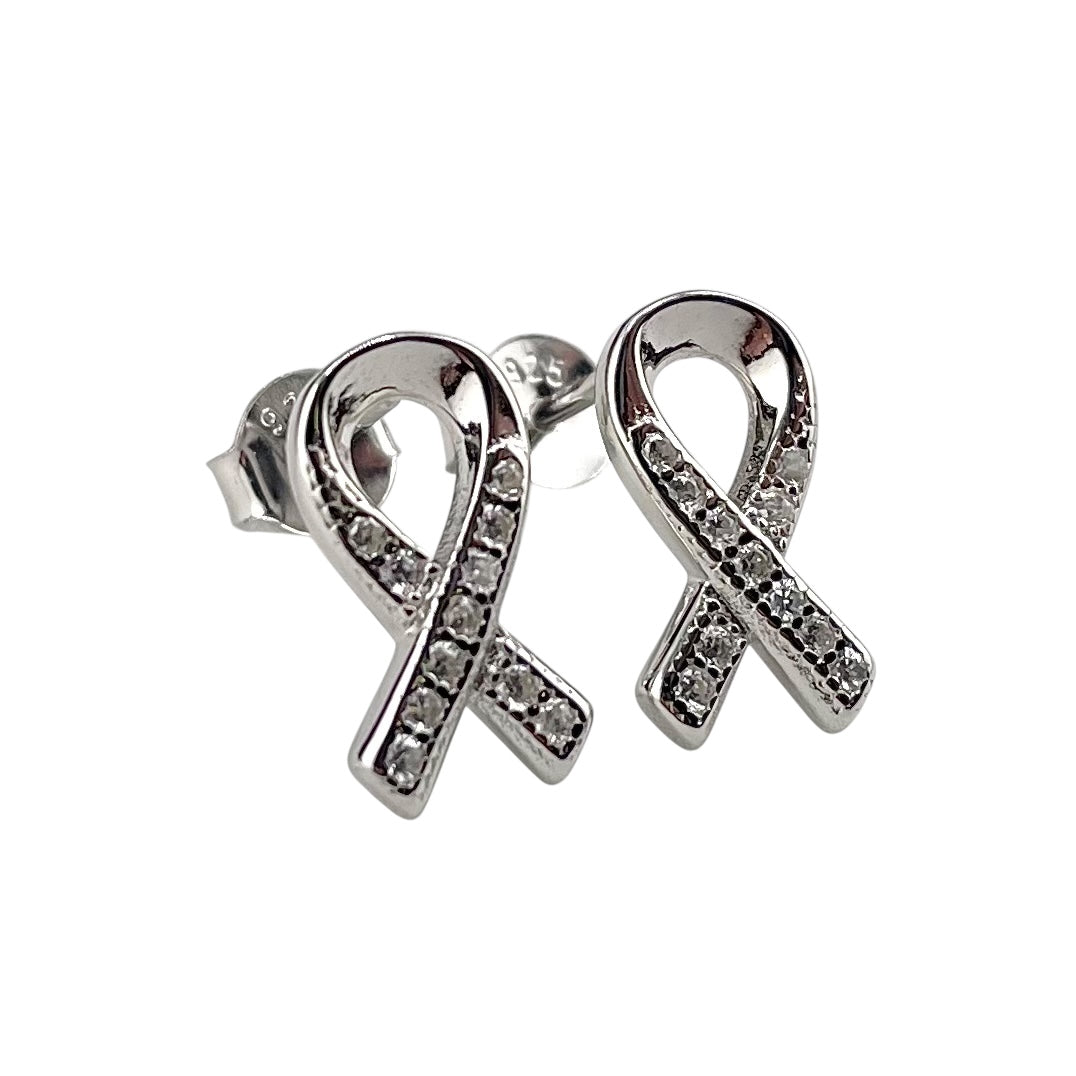 CZ Ribbon Stud Earrings Sterling Silver