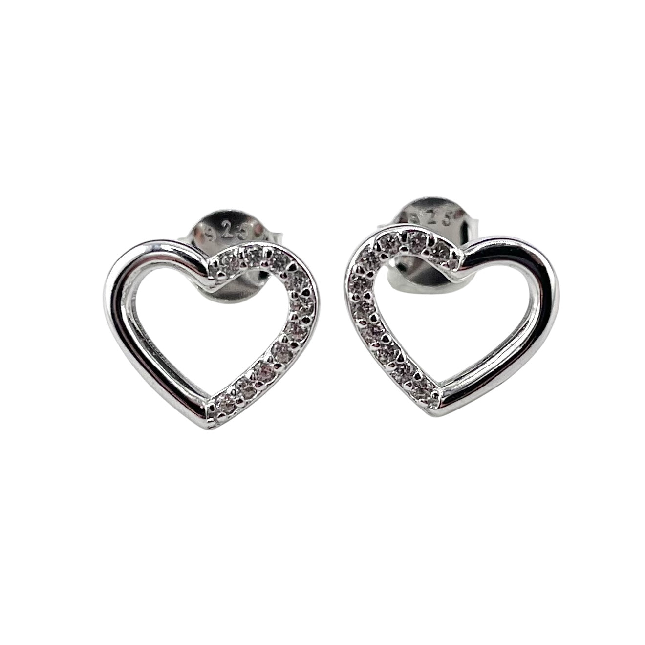 CZ Heart Stud Earrings Sterling Silver