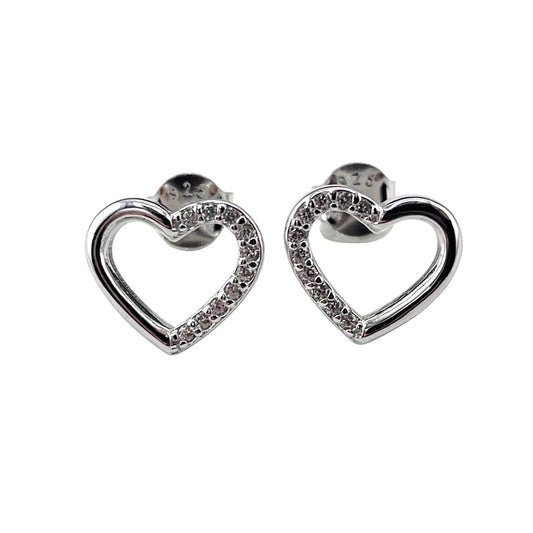 CZ Heart Stud Earrings Sterling Silver