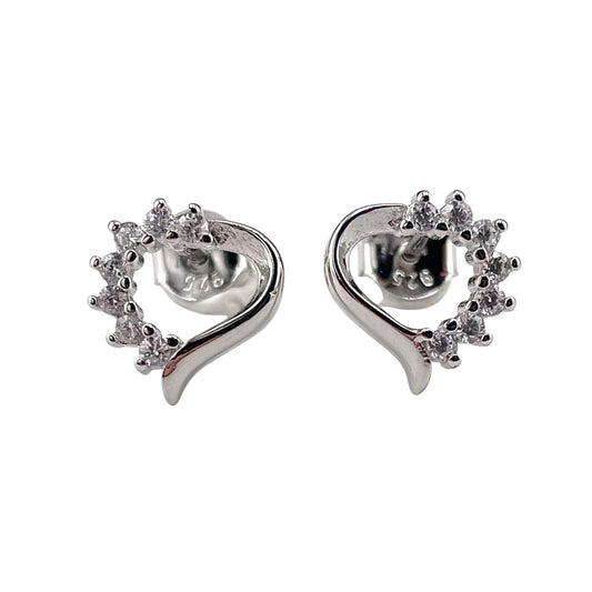CZ Heart Stud Earrings Sterling Silver