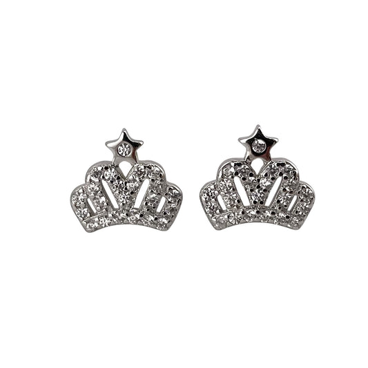 CZ Crown Stud Earrings Sterling Silver