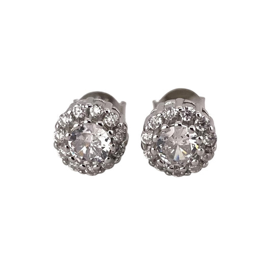 CZ Round Stud Earrings Sterling Silver
