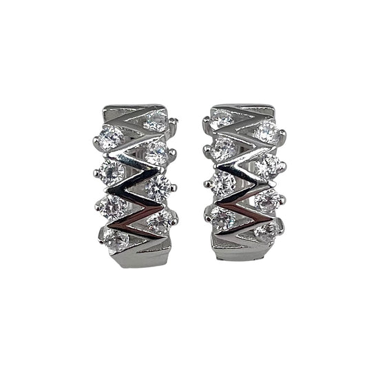 CZ Huggie Hoop Earrings Sterling Silver