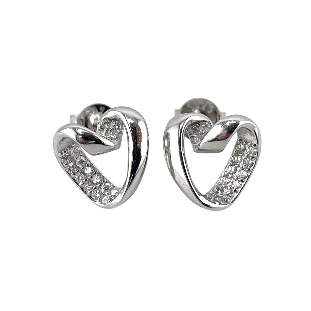 CZ Heart Post Earrings Sterling Silver