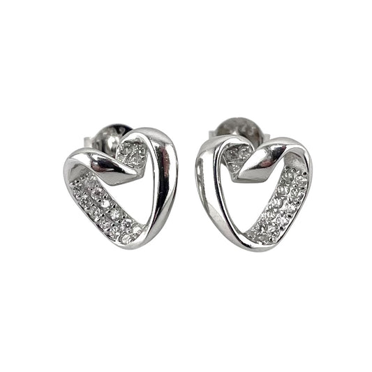 CZ Heart Post Earrings Sterling Silver